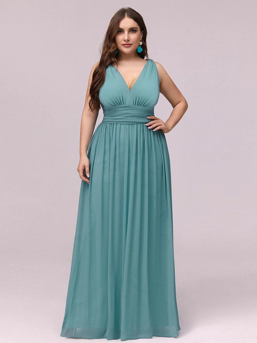 Double V-Neck Maxi Long Plus Size Evening Dress - CALABRO®
