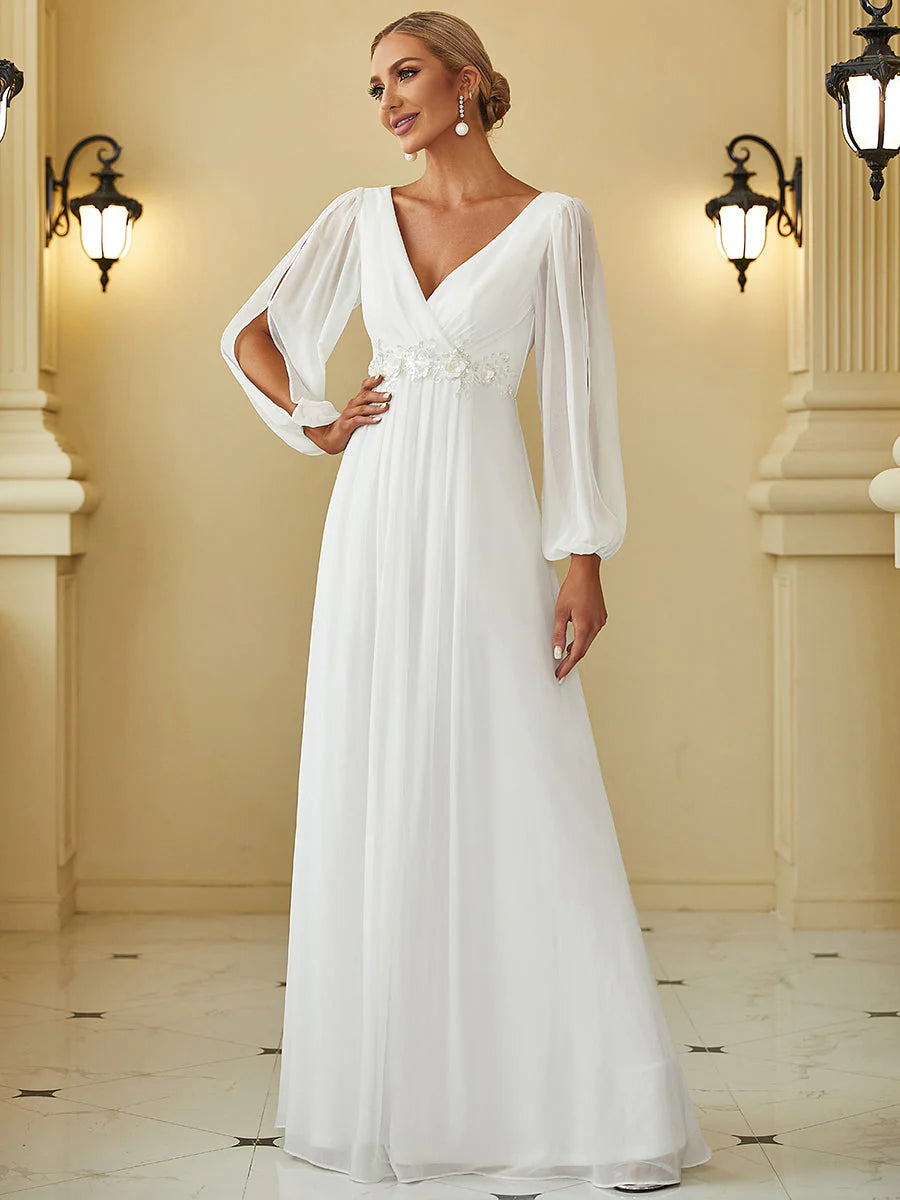 Floor Length Long Lantern Sleeves Wedding Dresses - CALABRO®