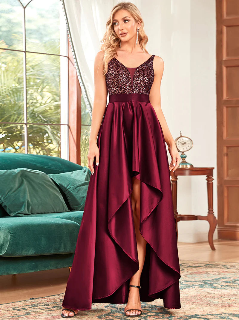 High low hotsell burgundy prom dress