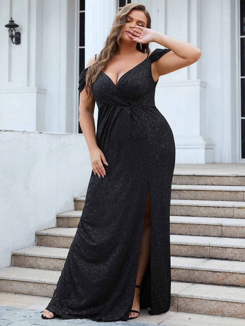 Deep V Neck Plus Size Long Evening Dresses with Split Online