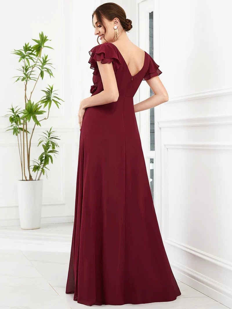 Deep V Neck A Line Maternity Dresses with Cover Sleeves 