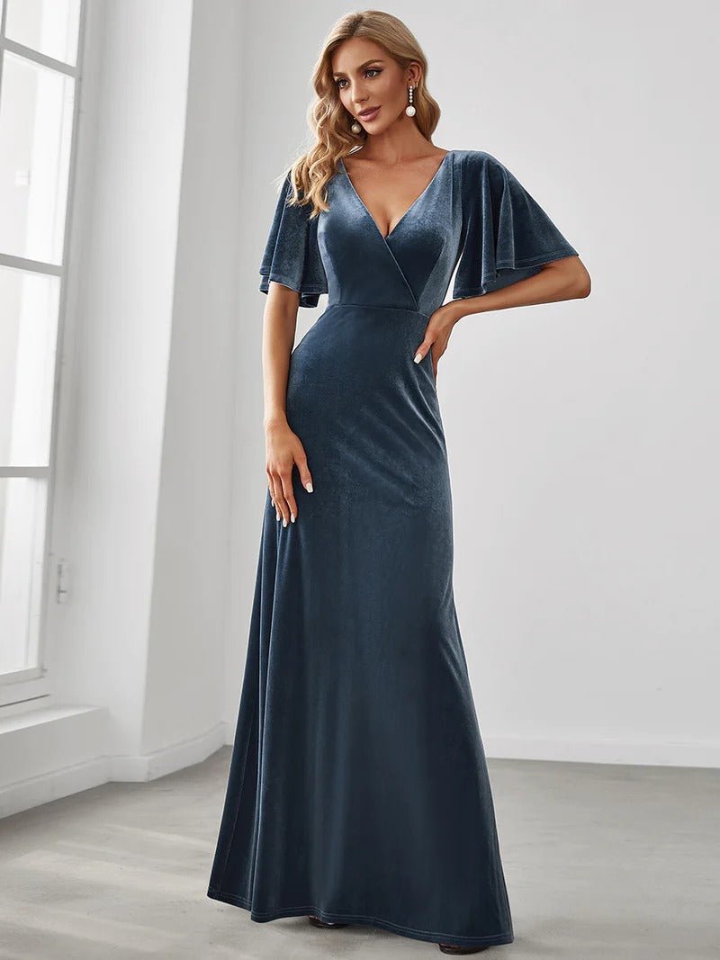 Elegant Double V Neck Velvet Party Dresses for Women Online