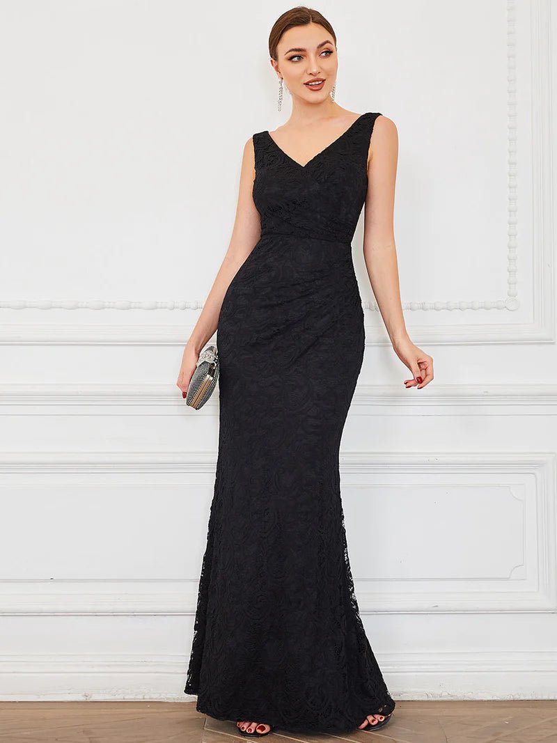 Lace V Neck Fitted Evening Dress CALABRO Online Fashion