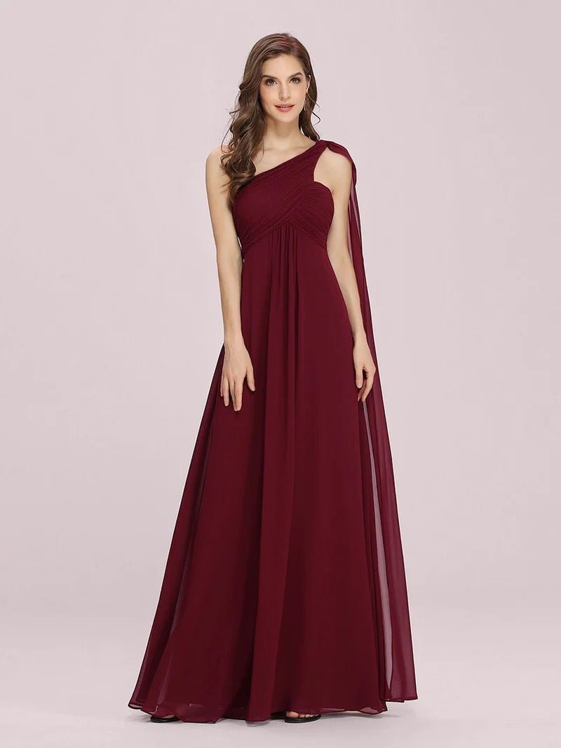 One Shoulder Chiffon Ruffles Long Evening Dresses Online