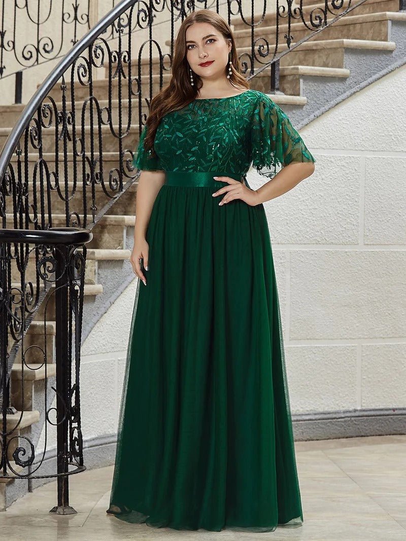 Sequin Print Plus Size Evening Dresses with Cap Sleeve Online