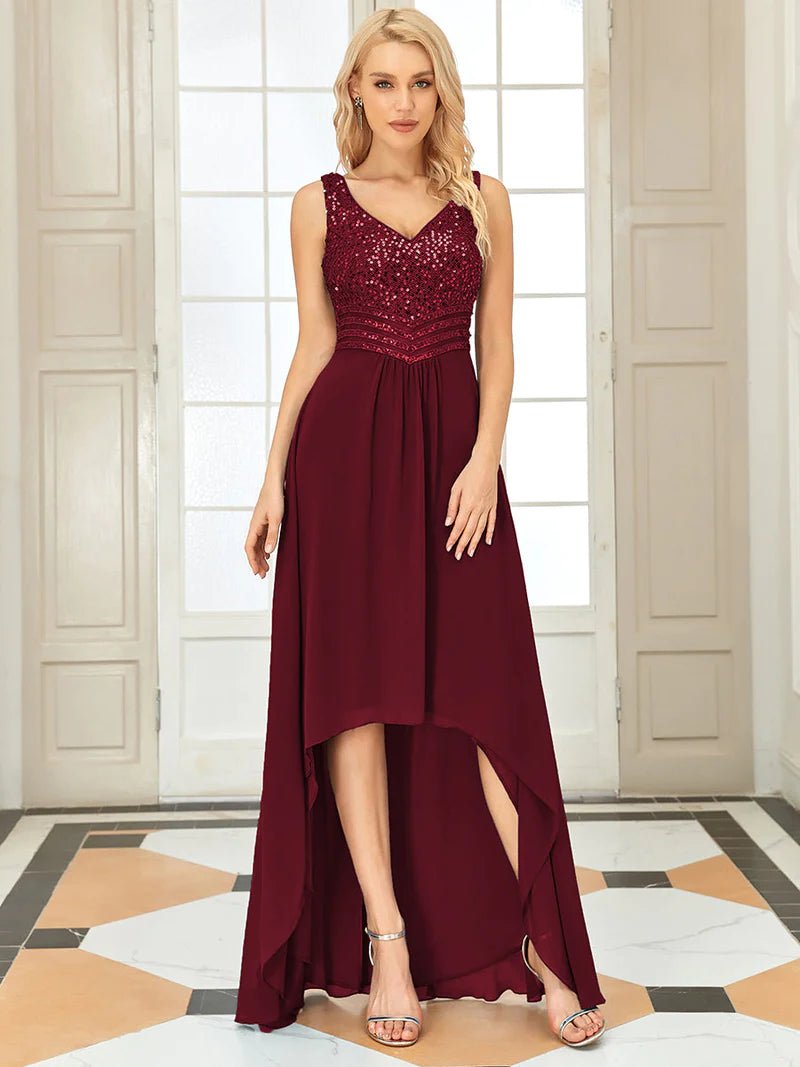 Maroon high low clearance dress