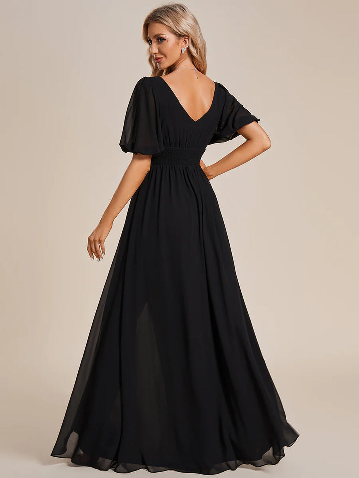 Short Balloon Sleeve Flowy Bridesmaid Dress - CALABRO®