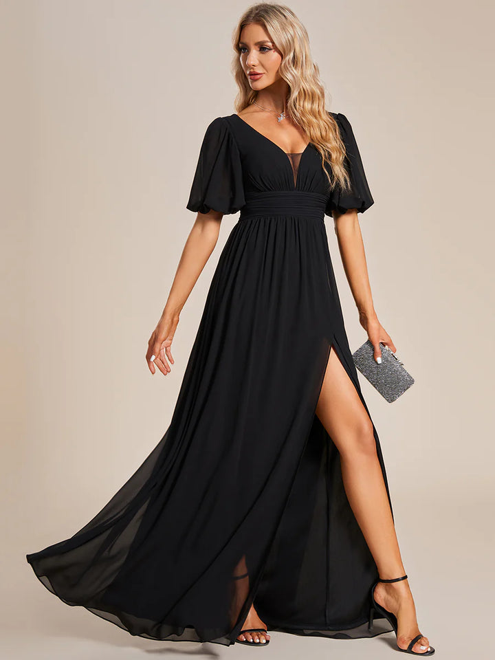 Short Balloon Sleeve Flowy Bridesmaid Dress - CALABRO®