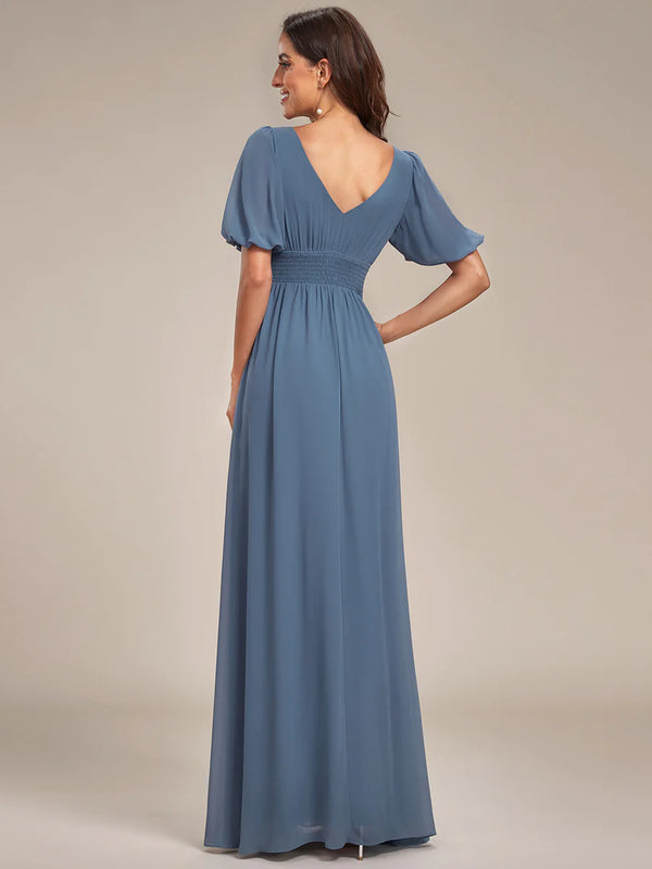 Short Balloon Sleeve Flowy Bridesmaid Dress