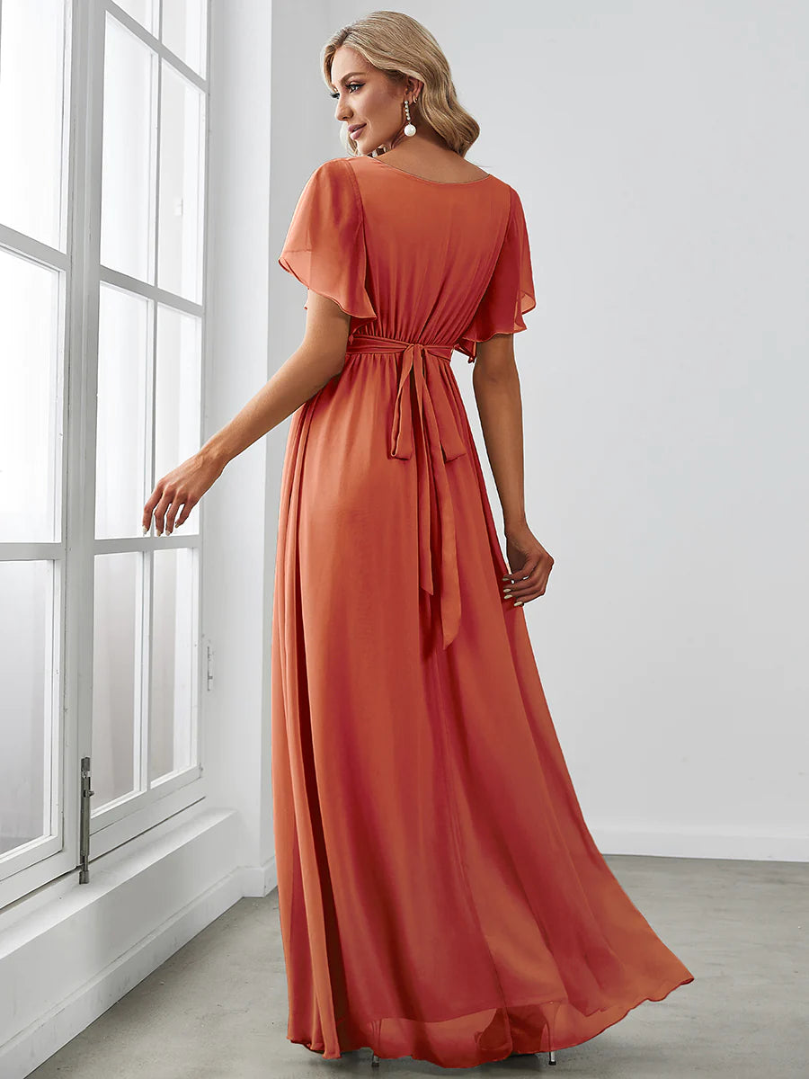 Butterfly Sleeve V-Neck Flowy Bridesmaid Dress - CALABRO®