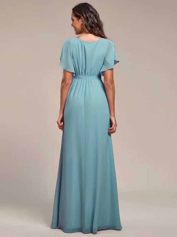 Butterfly Sleeve V-Neck Flowy Bridesmaid Dress