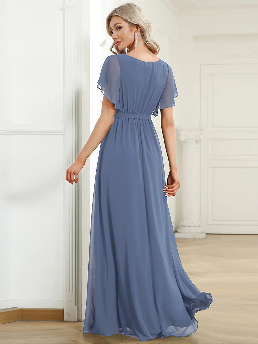 Butterfly Sleeve V-Neck Flowy Bridesmaid Dress - CALABRO®