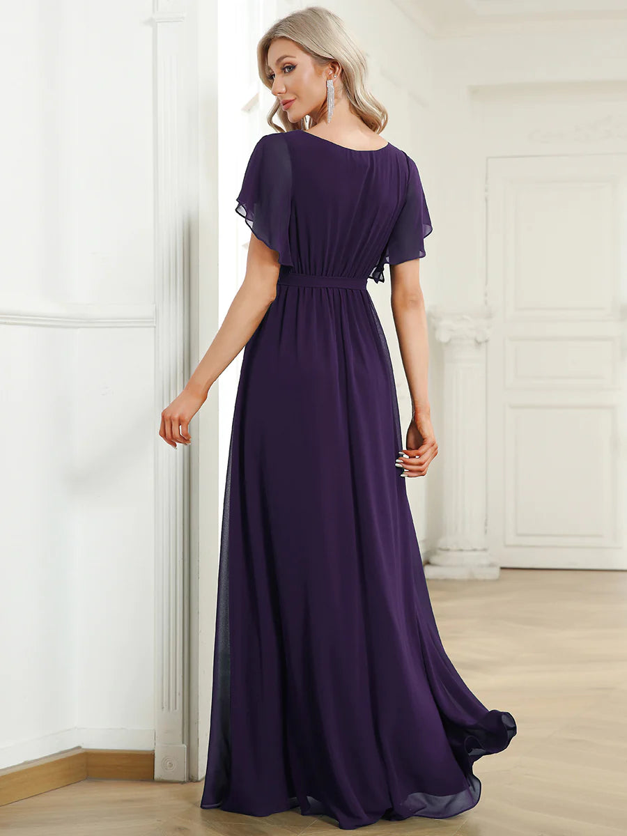 Butterfly Sleeve V-Neck Flowy Bridesmaid Dress - CALABRO®