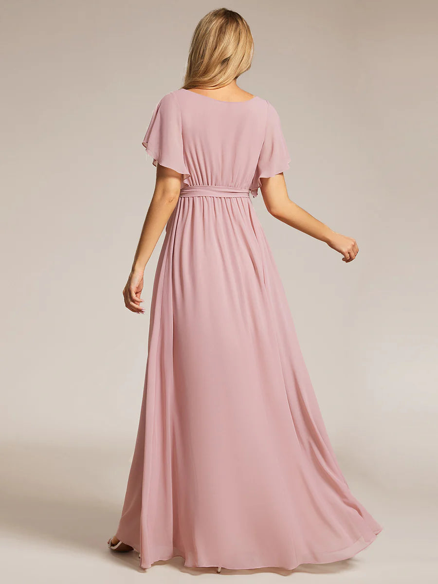 Butterfly Sleeve V-Neck Flowy Bridesmaid Dress - CALABRO®