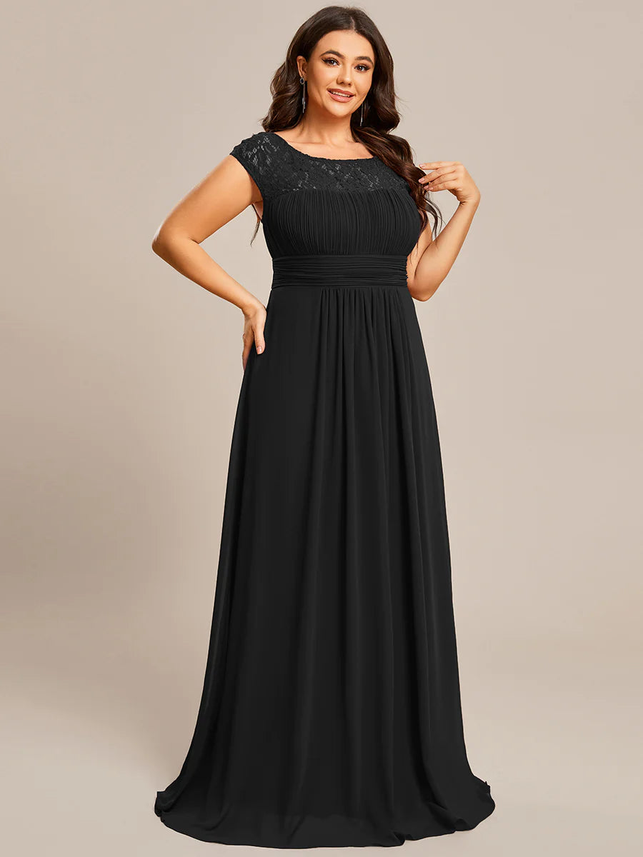 Cap Sleeve A Line Lace & Chiffon Plus Size Evening Dress - CALABRO®