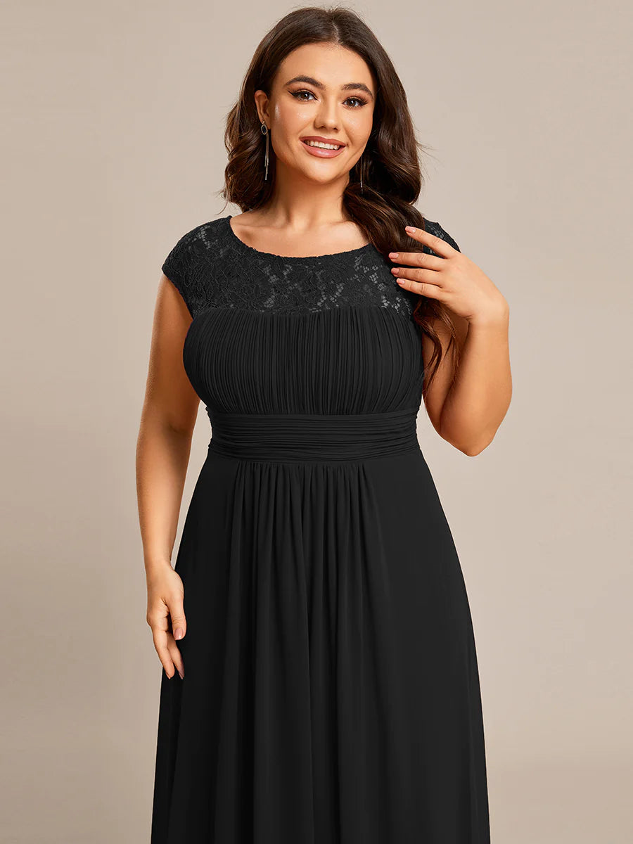 Cap Sleeve A Line Lace & Chiffon Plus Size Evening Dress - CALABRO®