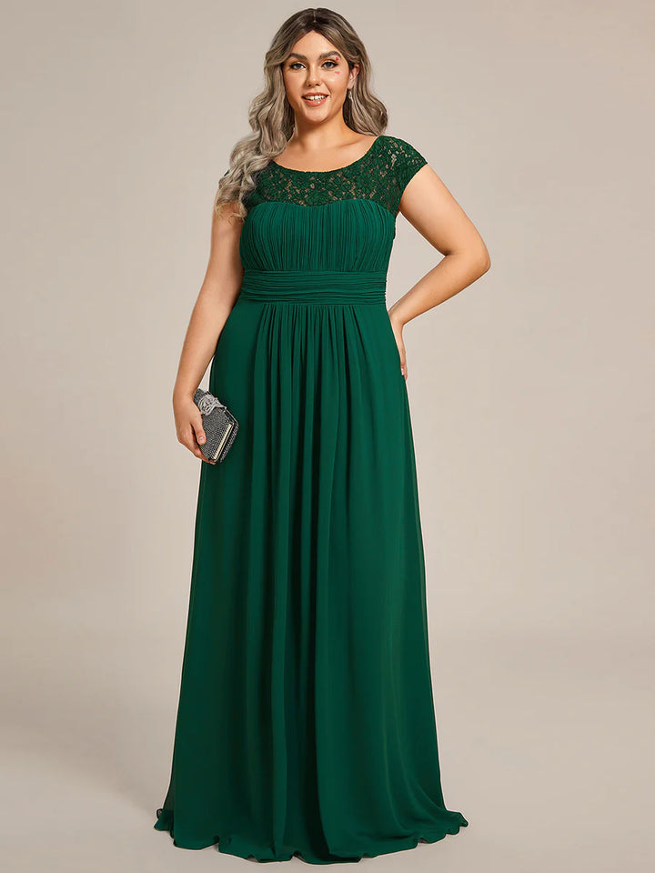 Cap Sleeve A Line Lace & Chiffon Plus Size Evening Dress - CALABRO®