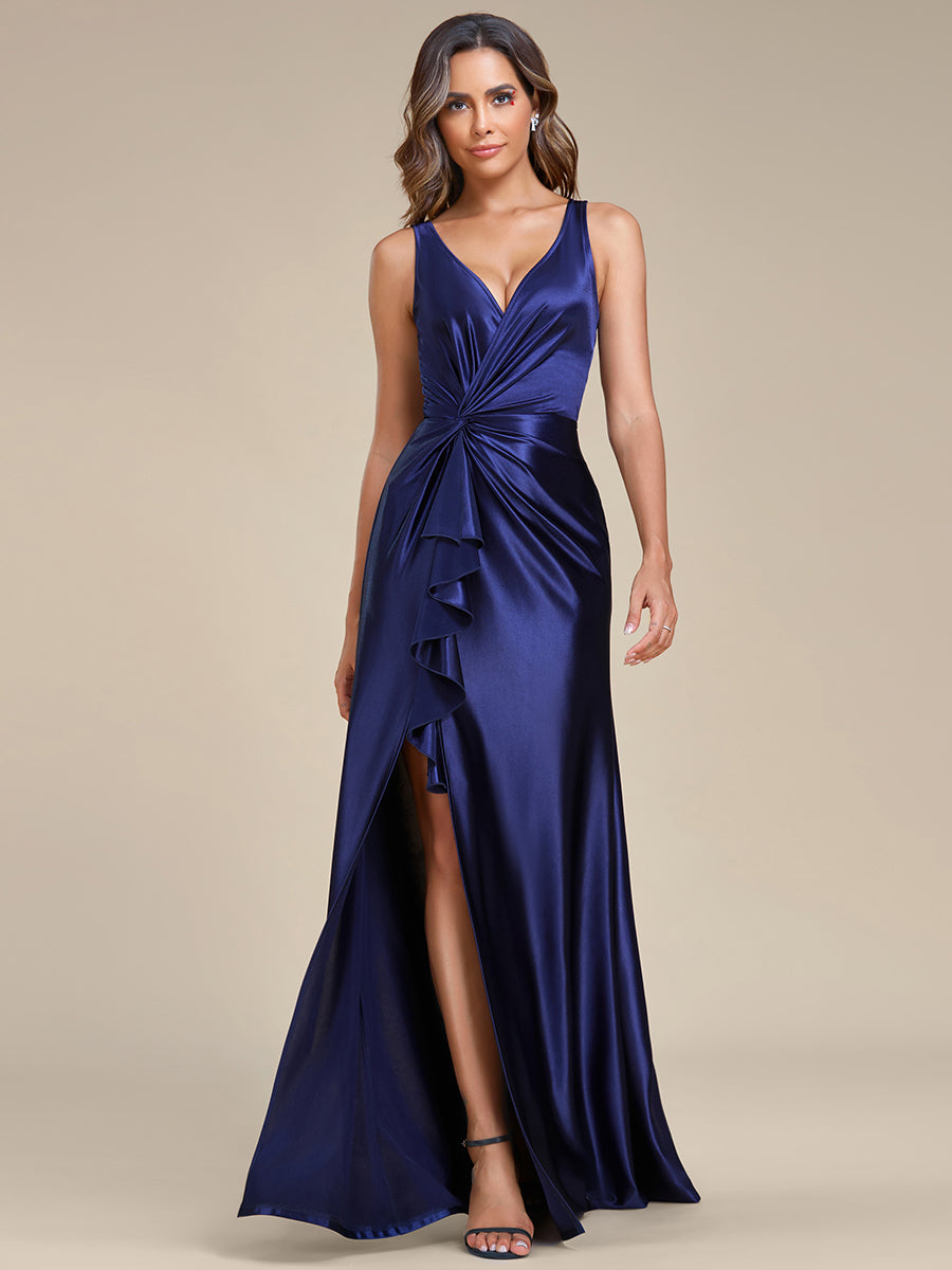 Elegant V Neck Split Ruffles Stain Evening Dresses - CALABRO®