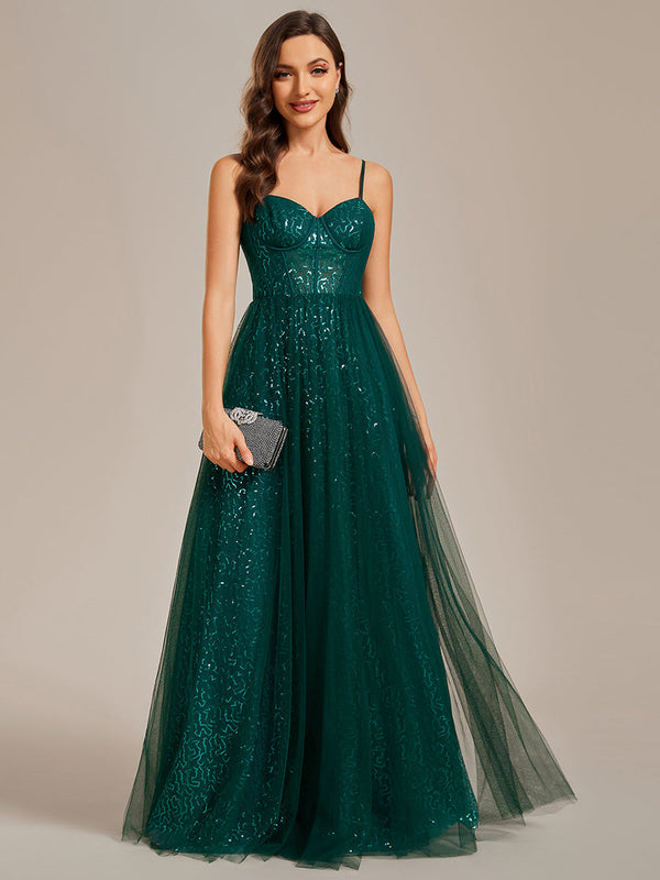 Exquisite Empire Waist Sequin Shiny A-Line Floor Length Sweetheart Neckline Spaghetti Straps Evening Dress