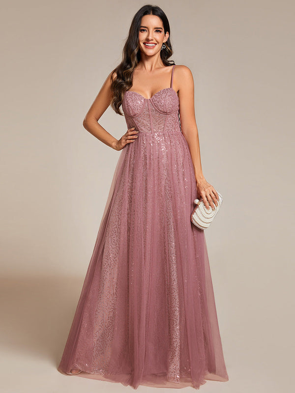 Exquisite Empire Waist Sequin Shiny A-Line Floor Length Sweetheart Neckline Spaghetti Straps Evening Dress