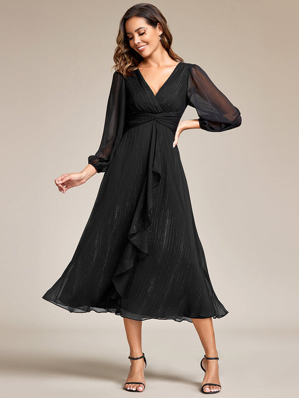 Shiny Chiffon Wholesale Wedding Guest Dresses with Long Sleeve