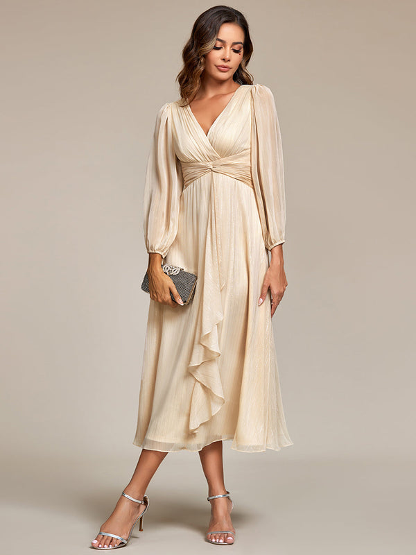 Shiny Chiffon Wholesale Wedding Guest Dresses with Long Sleeve