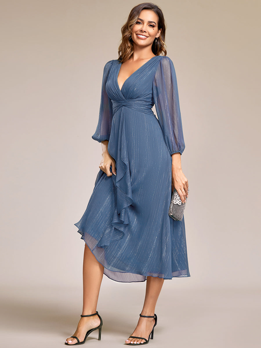 Shiny Chiffon Wholesale Wedding Guest Dresses with Long Sleeve - CALABRO®