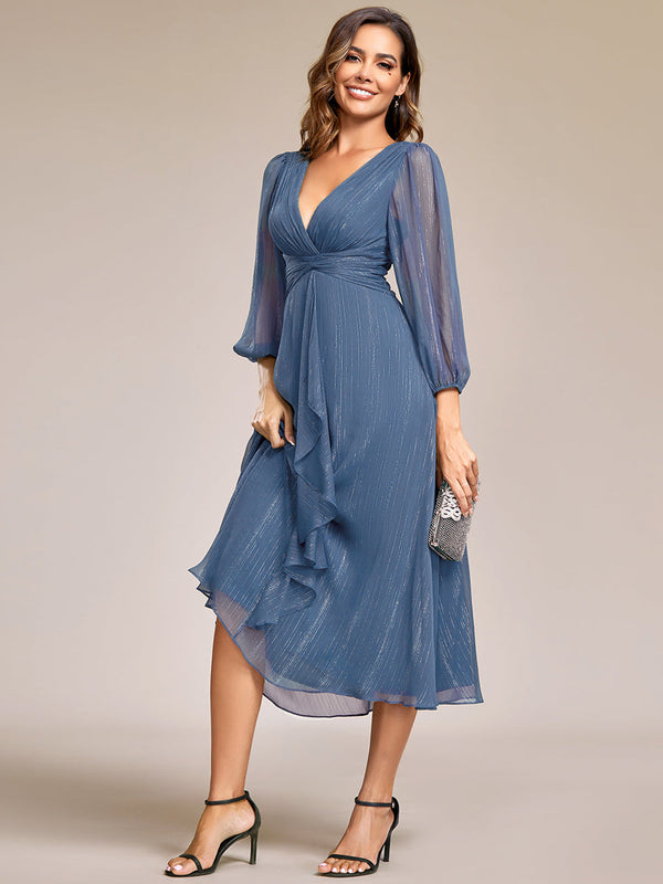 Shiny Chiffon Wholesale Wedding Guest Dresses with Long Sleeve