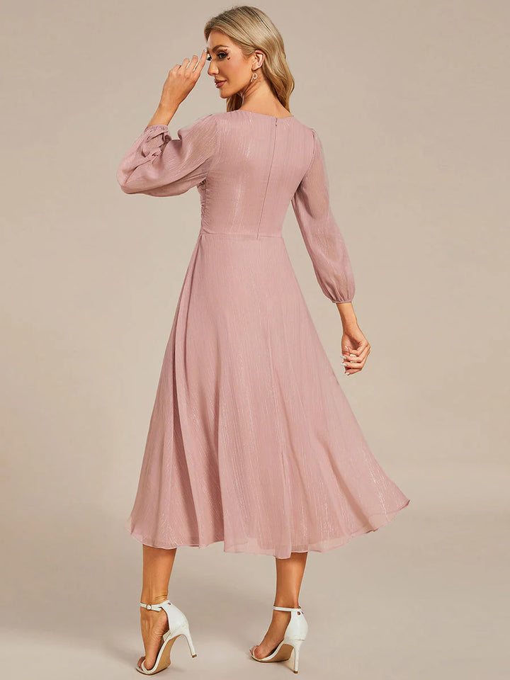 Shiny Chiffon Wedding Guest Dresses with Long Sleeve
