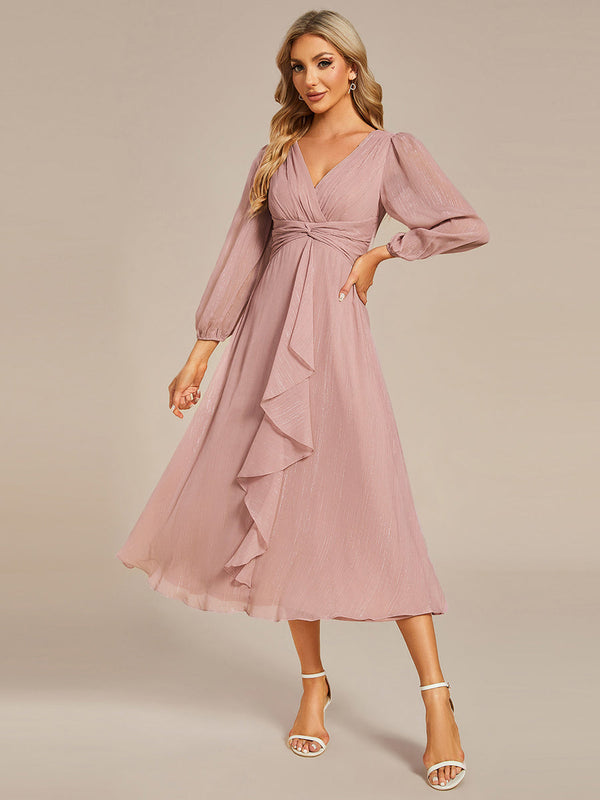 Shiny Chiffon Wholesale Wedding Guest Dresses with Long Sleeve