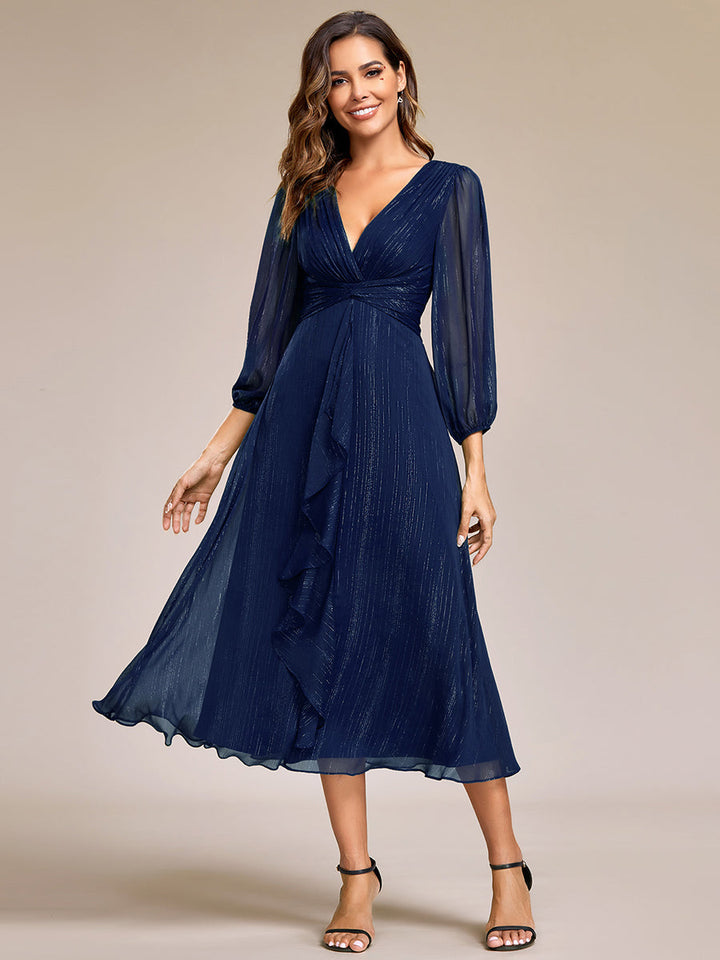 Shiny Chiffon Wholesale Wedding Guest Dresses with Long Sleeve - CALABRO®