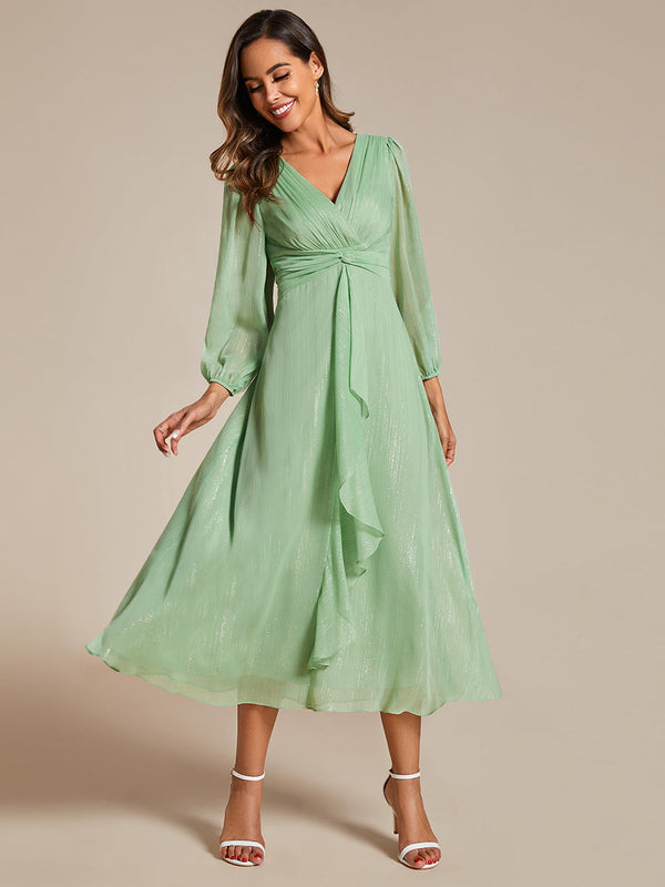 Shiny Chiffon Wholesale Wedding Guest Dresses with Long Sleeve