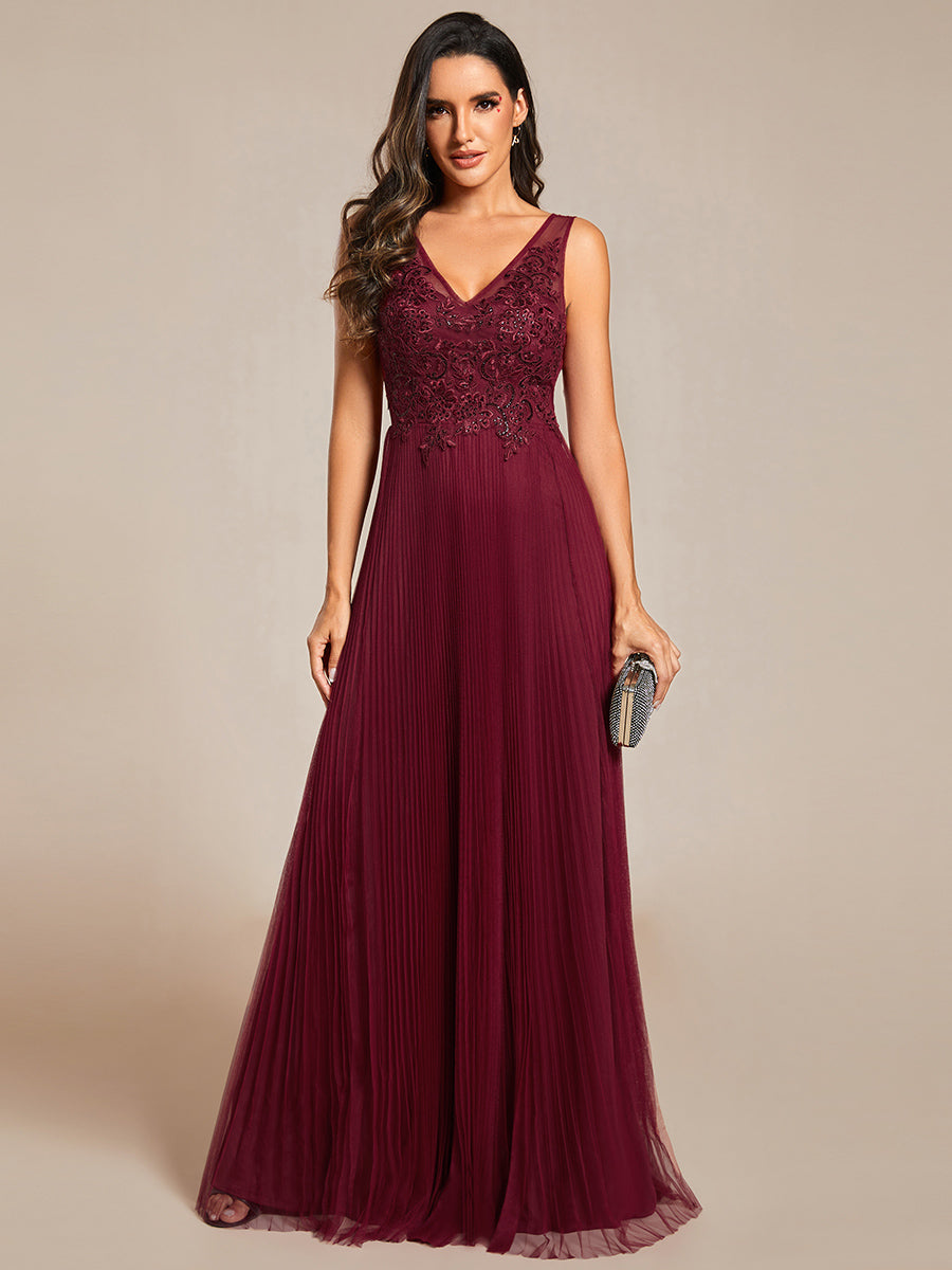 Elegant Appliques Chiffon A-Line Floor Length V Neck Sleeveless Evening Dress - CALABRO®