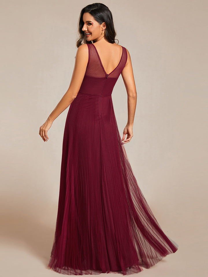 Elegant Appliques Chiffon A-Line Floor Length V Neck Sleeveless Evening Dress - CALABRO®