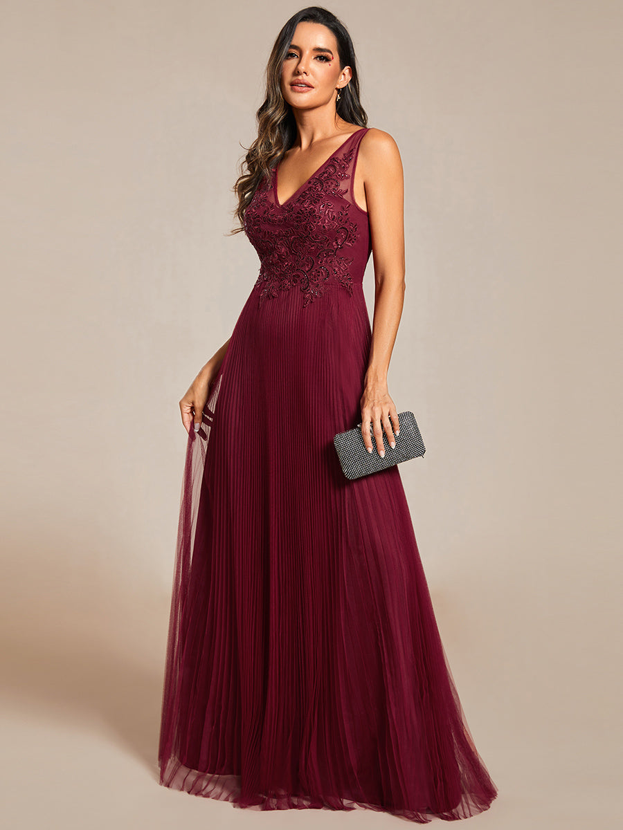 Elegant Appliques Chiffon A-Line Floor Length V Neck Sleeveless Evening Dress - CALABRO®