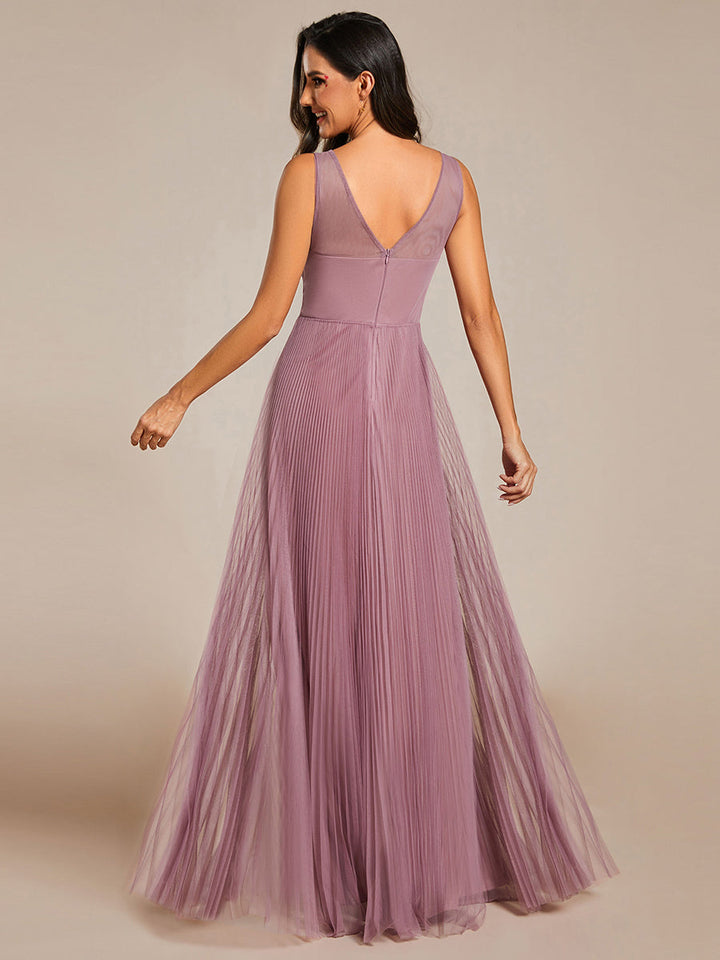 Elegant Appliques Chiffon A-Line Floor Length V Neck Sleeveless Evening Dress - CALABRO®