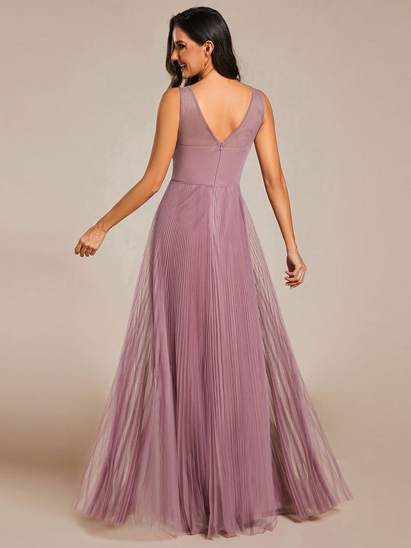 Elegant Appliques Chiffon A-Line Floor Length V Neck Sleeveless Evening Dress