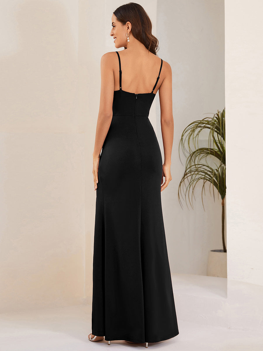 Spaghetti Straps Side Split Pleated Evening Dresses - CALABRO®