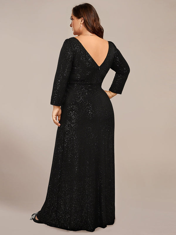 Exquisite Plus Size Split Evening Dress with Long Sleeves