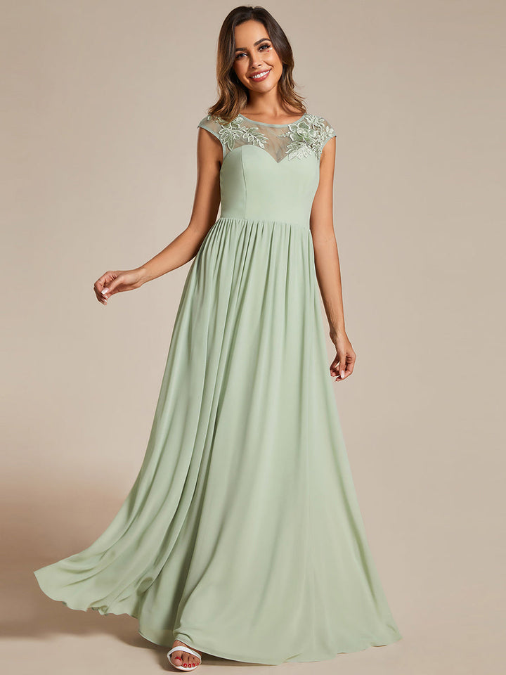 Embroidery Round Neck Floor Length Bridesmaid Dress With Raglan Sleeves - CALABRO®