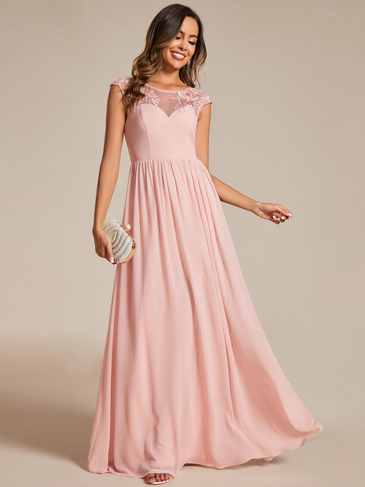 Embroidery Round Neck Floor Length Bridesmaid Dress With Raglan Sleeves - CALABRO®