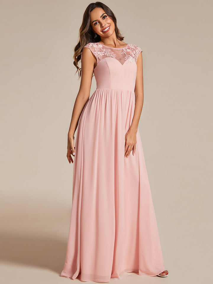 Embroidery Round Neck Floor Length Bridesmaid Dress With Raglan Sleeves - CALABRO®