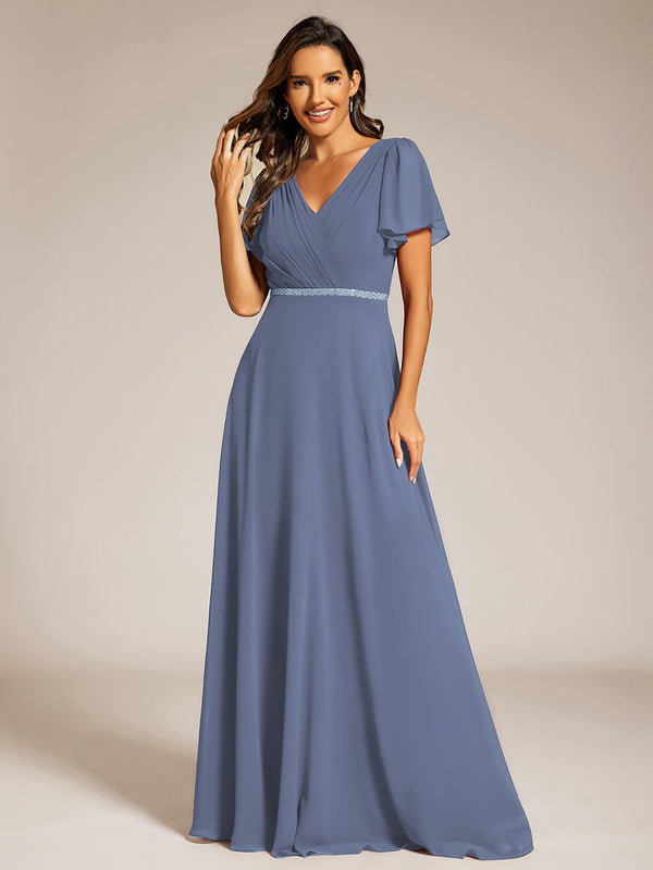 Elegant Midi Length Ruffles Sleeves Chiffon Dresses Empire Waist Eveni Online Fashion Shopping