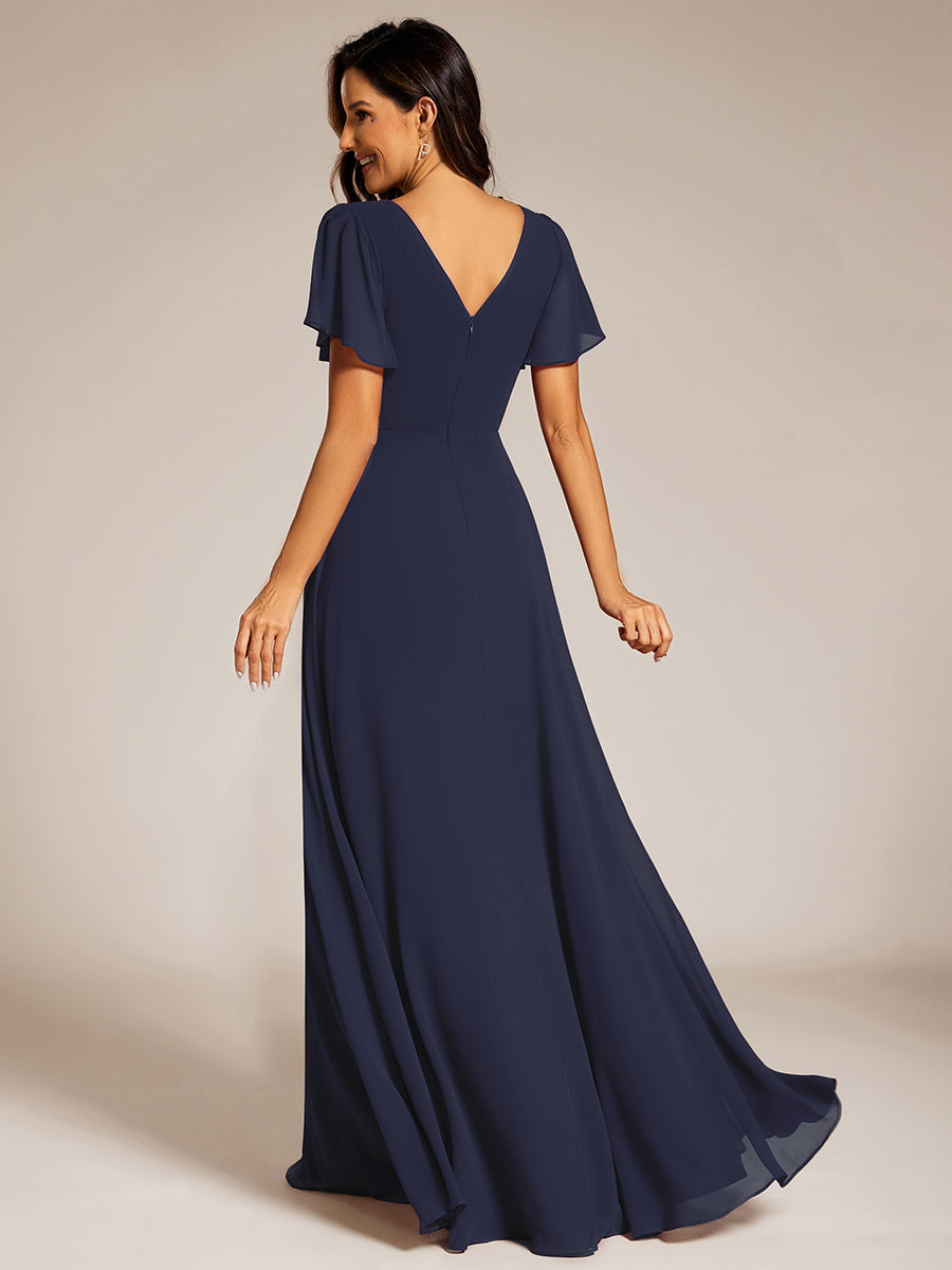 Elegant Midi Length Ruffles Sleeves Chiffon Dresses Empire Waist Evening Dresses with Belt - CALABRO®