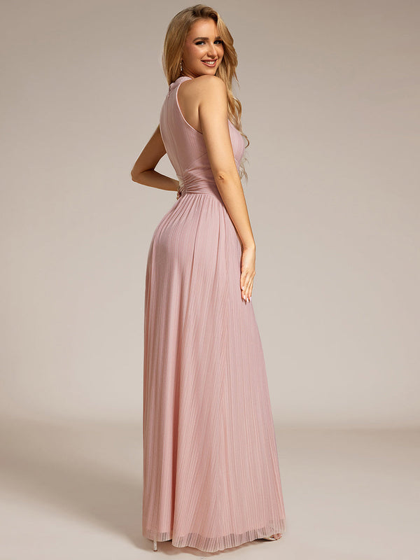 Glittery Halter Neck Pleated Formal  Evening Dress