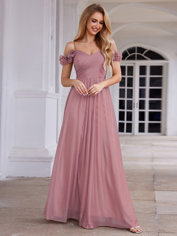 Elegant Sweetheart Flower decoration Sequin Dresses With Off-shoulder Sleeves