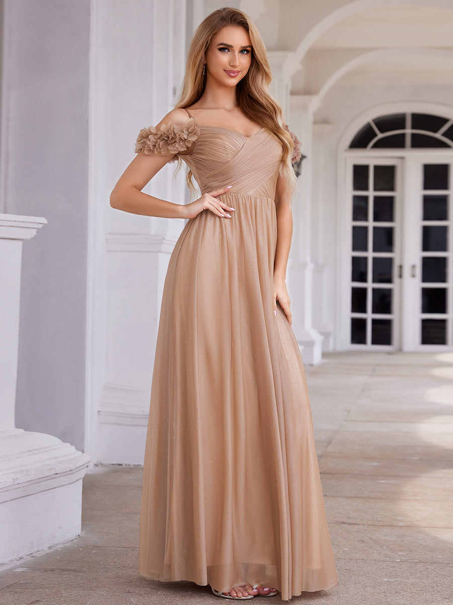 Elegant Sweetheart Flower decoration Sequin Dresses With Off-shoulder Sleeves - CALABRO®