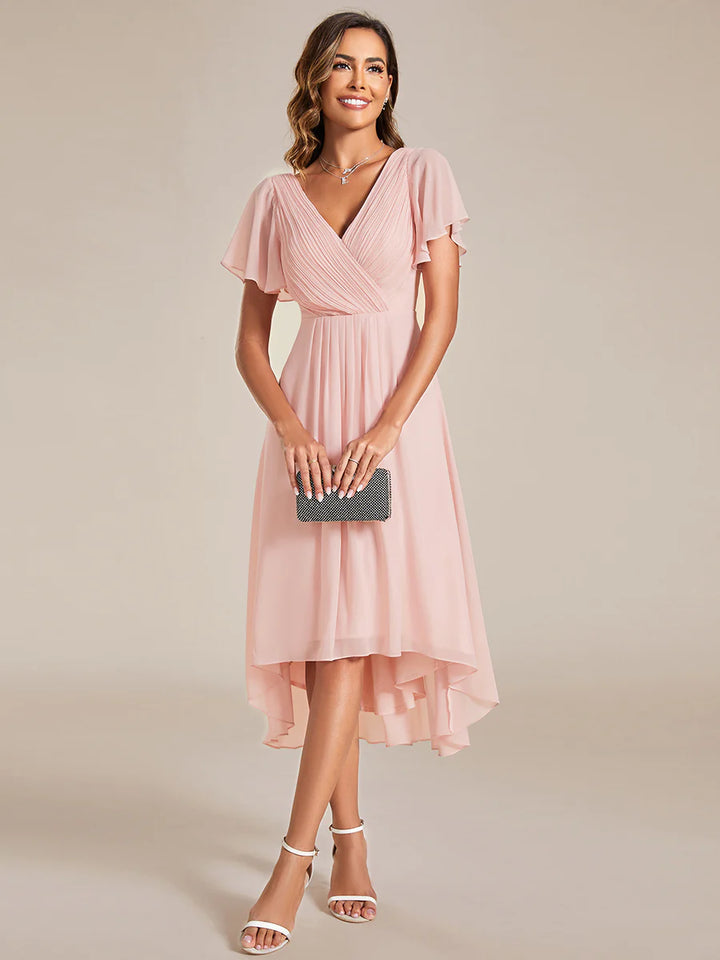 Pleated Ruffles Chiffon Wedding Guest Dresses