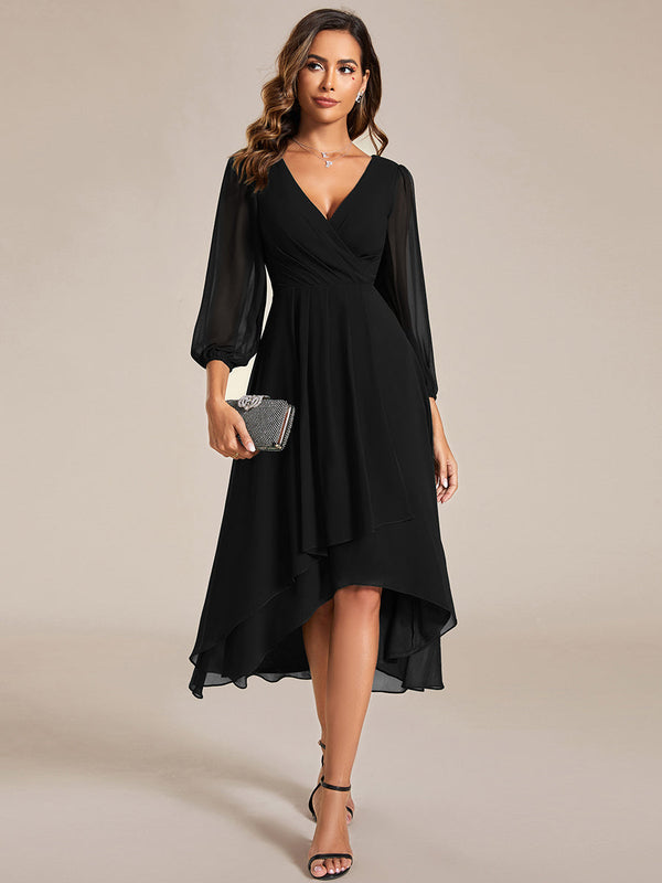 Long Sleeves Pleated Ruffles Chiffon Wedding Guest Dresses