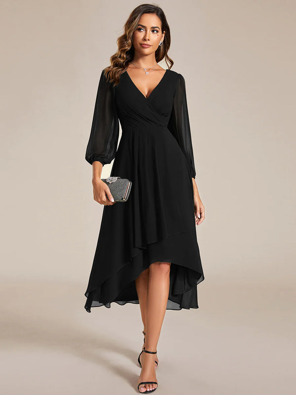 Women's Knee-Length Homecoming Cocktail Dress With Short Sleeves